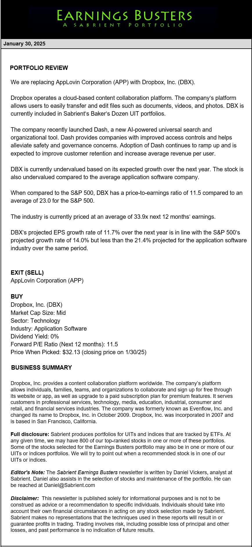 Earnings Busters Newsletter - January 30, 2025