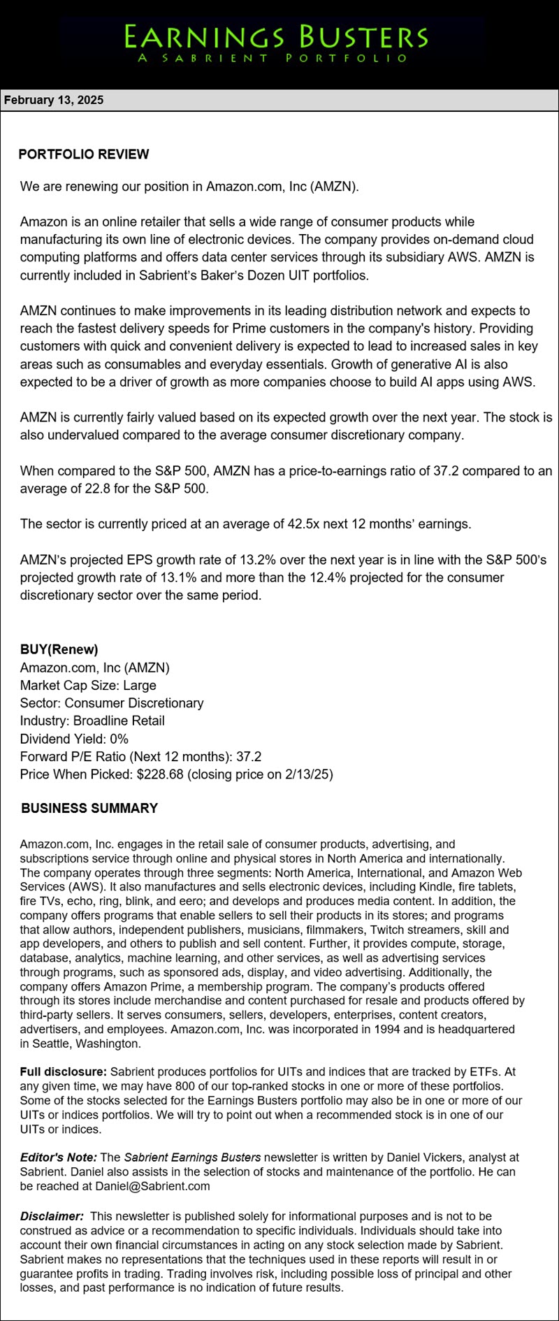 Earnings Busters Newsletter - February 13, 2025