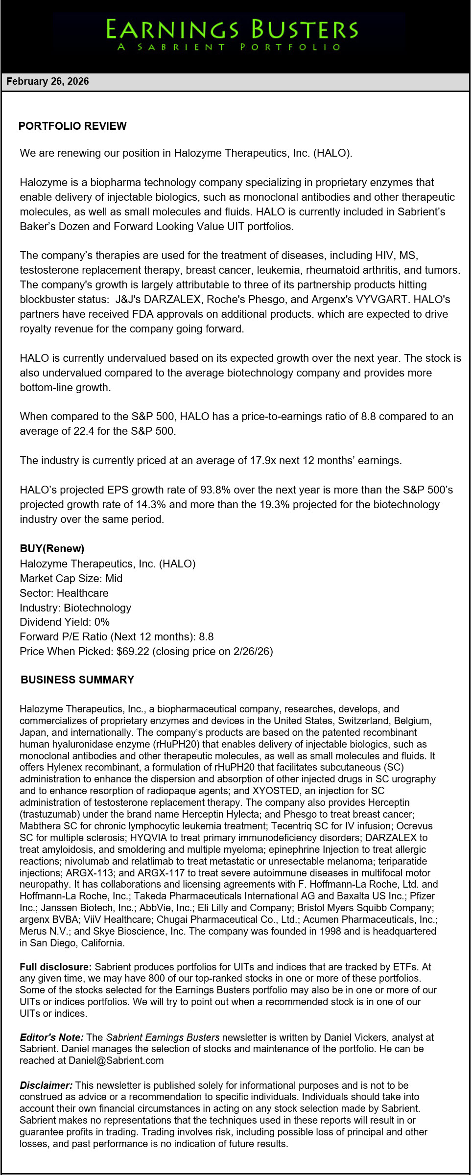 Earnings Busters Newsletter -
February 26, 2026