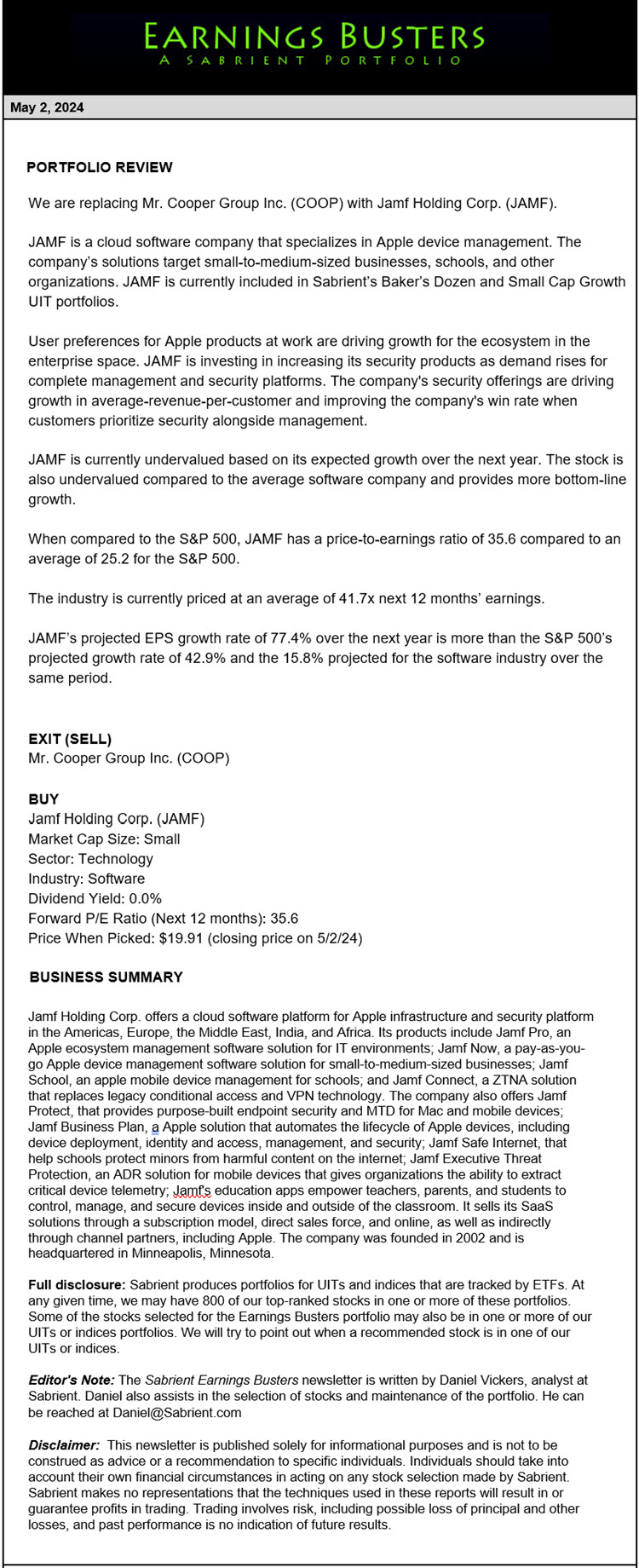 Earnings Busters Newsletter - May 2, 2024