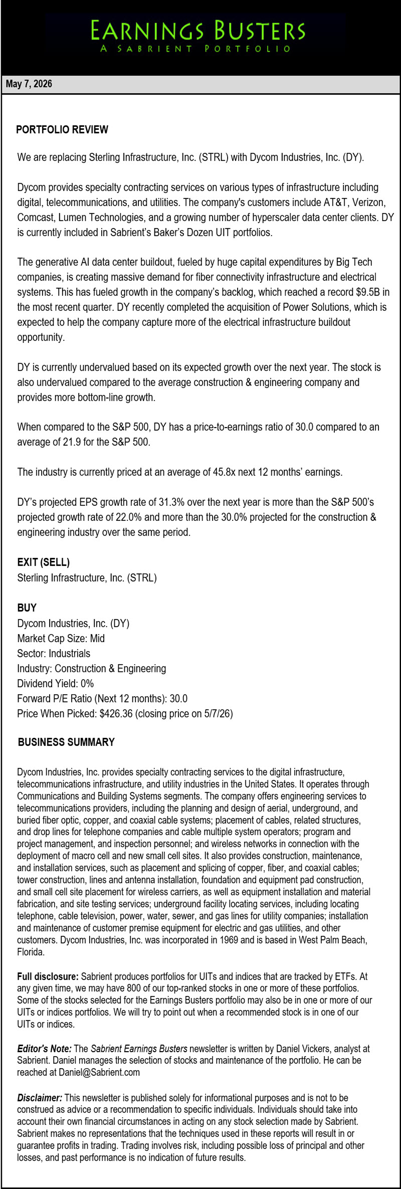 Earnings Busters Newsletter -
May 7, 2026