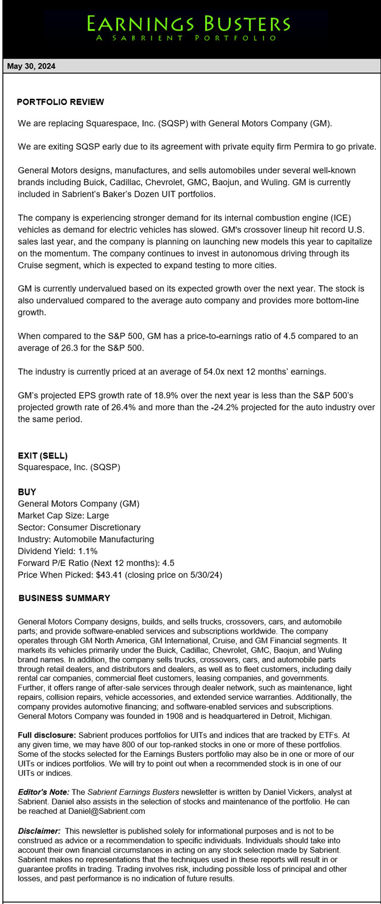 Earnings Busters Newsletter - May 30, 2024