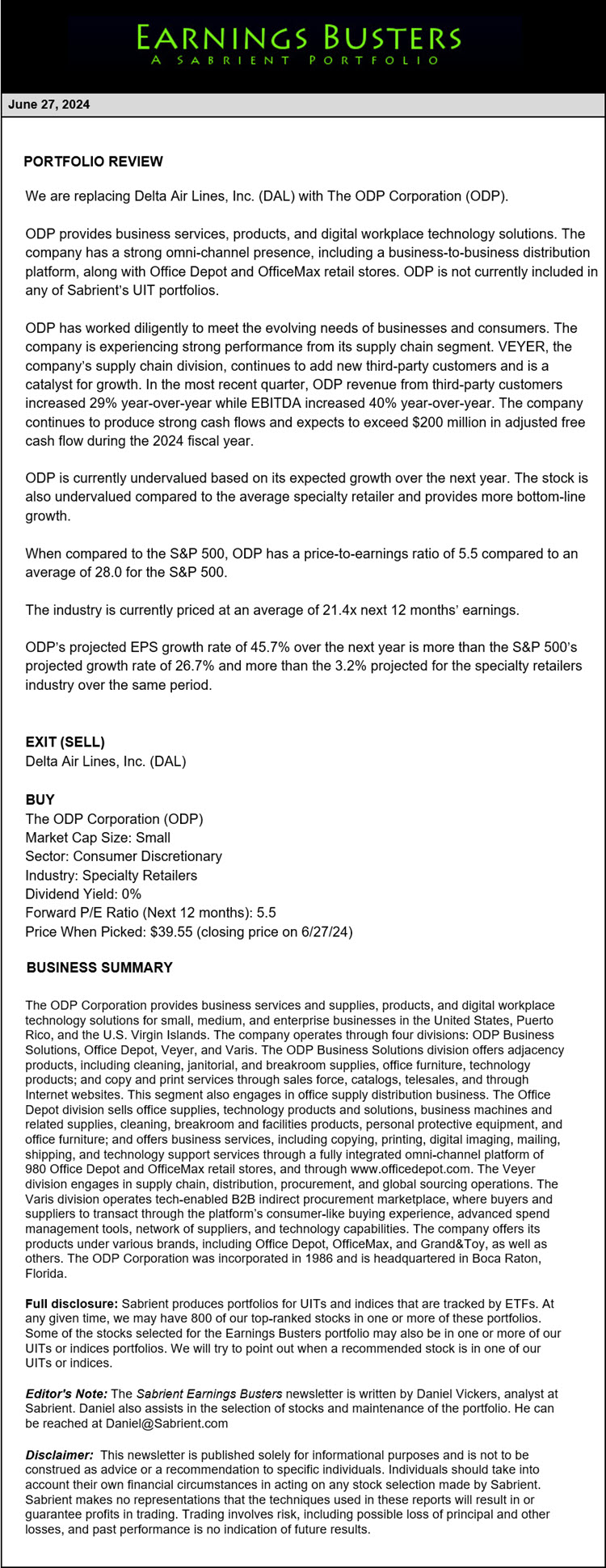 Earnings Busters Newsletter - June 27, 2024