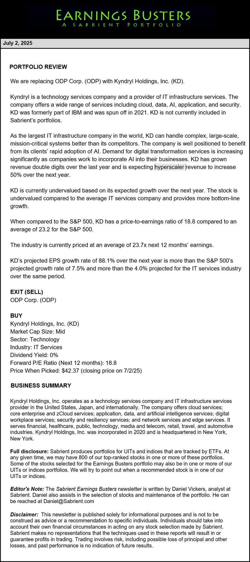 Earnings Busters Newsletter - July 2, 2025
