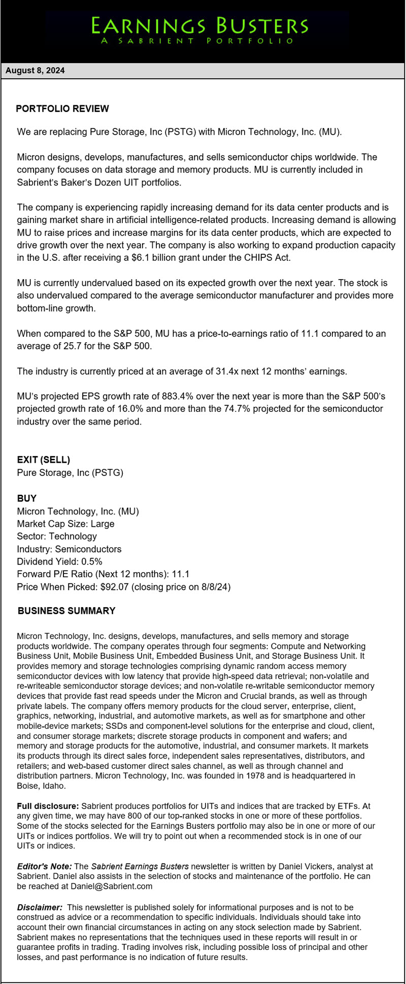 Earnings Busters Newsletter - August 8, 2024