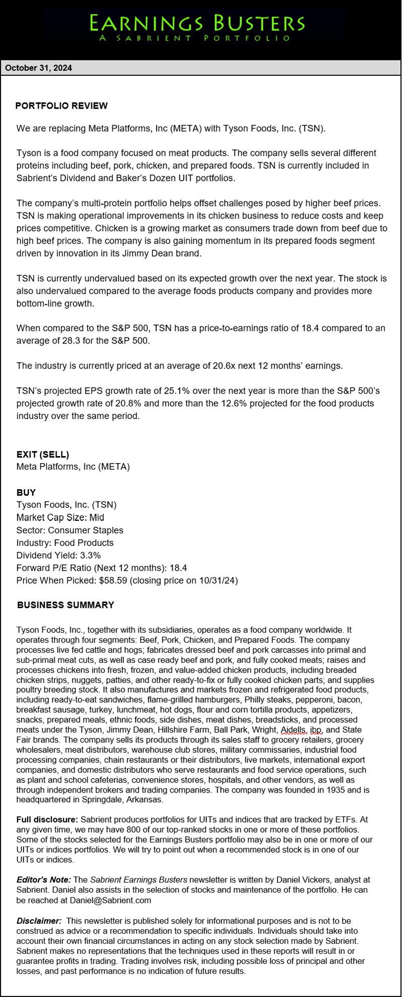 Earnings Busters Newsletter - October 31, 2024